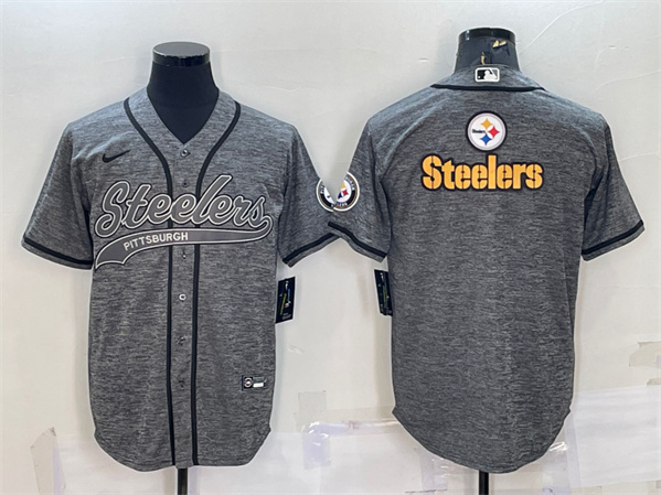 Men's Pittsburgh Steelers Gray Team Big Logo With Patch Cool Base Stitched Baseball Jersey